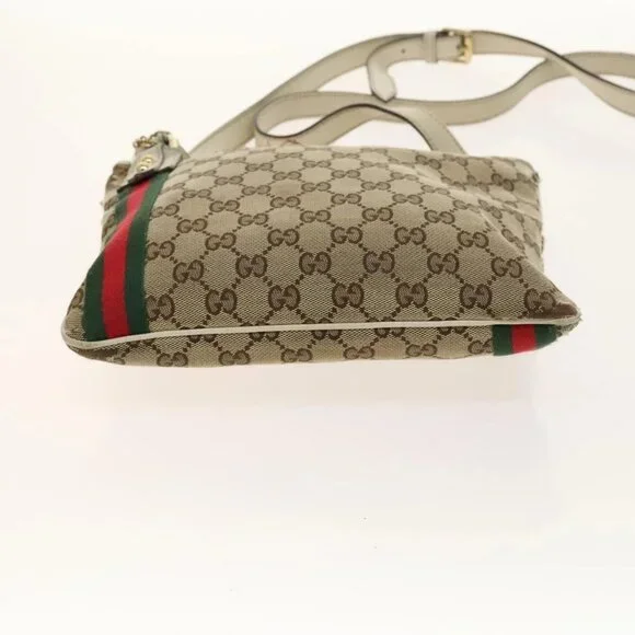 GUCCI GG Canvas Web Sherry Line Bag Leather 2 Set Beige Black Auth 139097